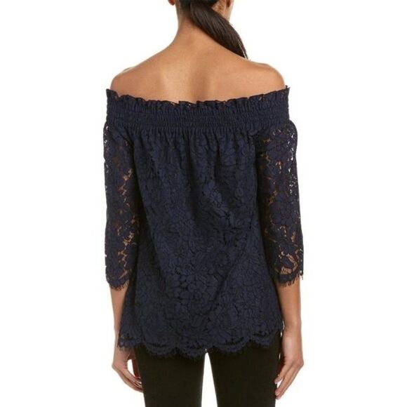 Nwt Rachel Zoe | Brody Lace Off-the-Shoulder Blouse in Navy - Picture 2 of 10